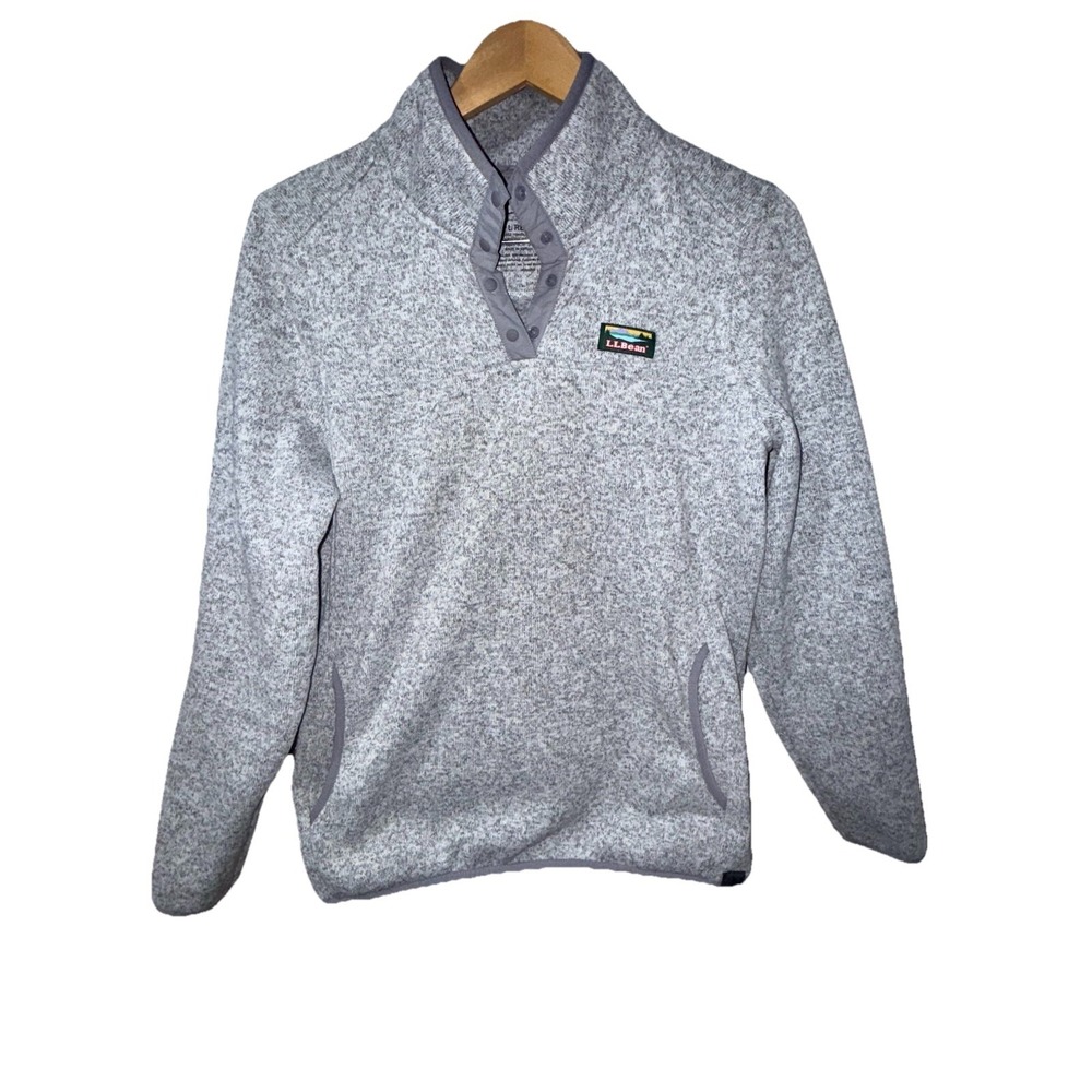 LL Bean Women's 1/4 Snap Sweater Knit Fleece Pullover Gray Size Large 292726